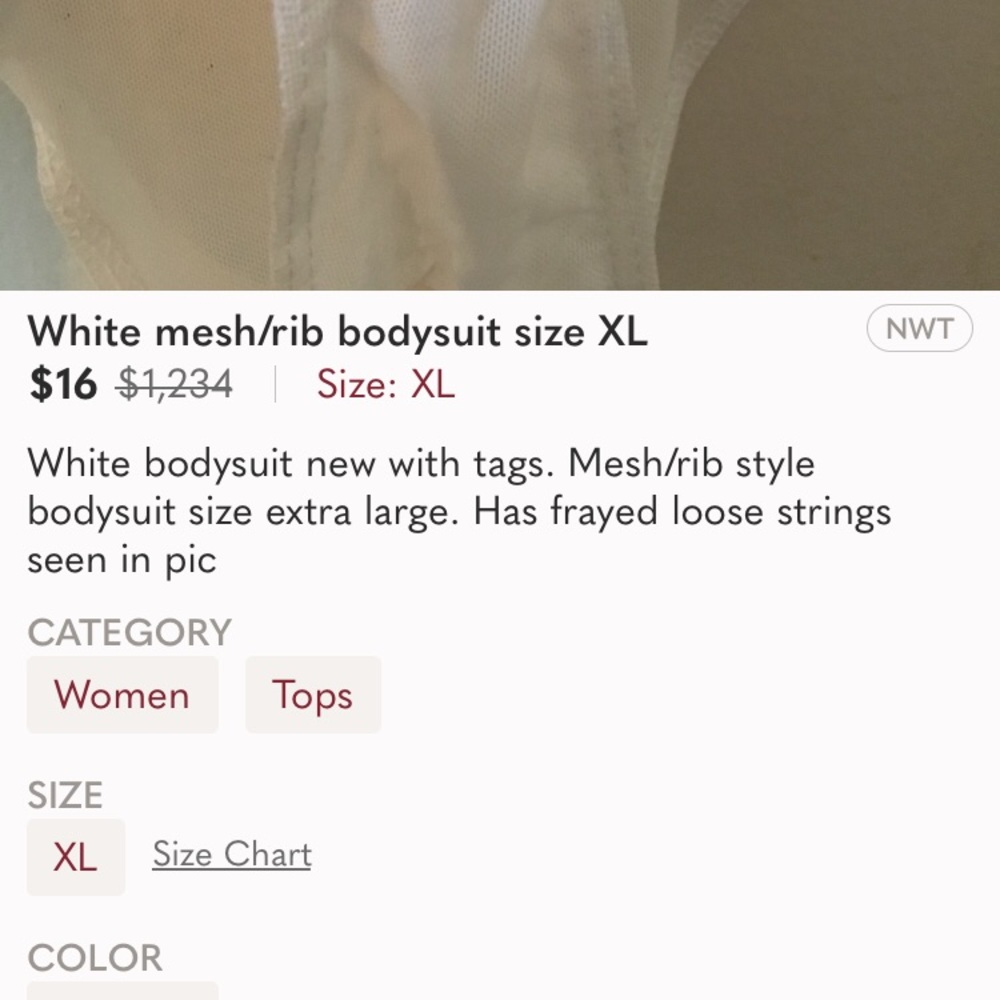 White mesh rib bodysuit size XL - Picture 9 of 9